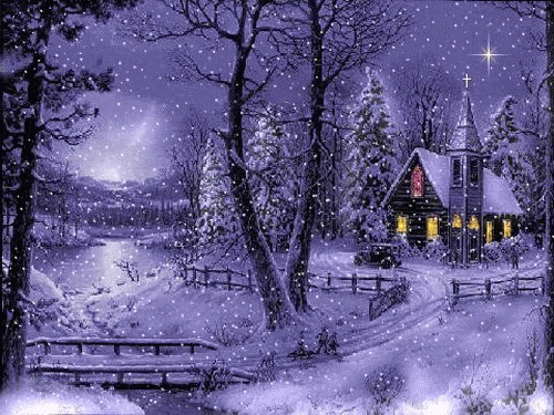 Hình ảnh background tuyết rơi bên nhà thờ đẹp
