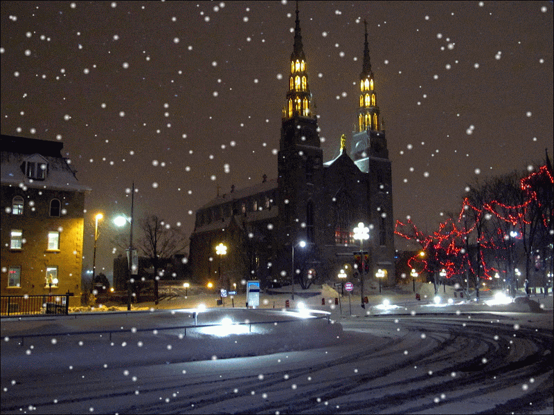 Hình ảnh động nhà thờ ngoài trời mưa tuyết