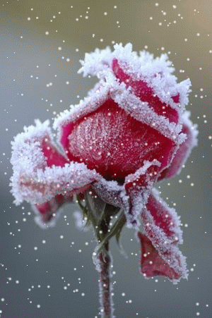 Hình ảnh động tuyết rơi phủ kín bông hoa đẹp