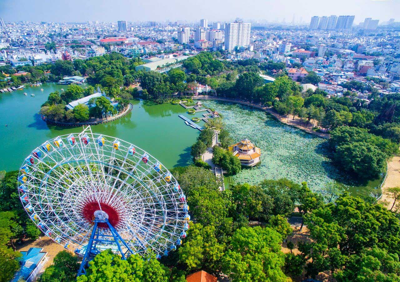 Ảnh đẹp công viên Đầm Sen-Sài Gòn nhìn từ trên cao